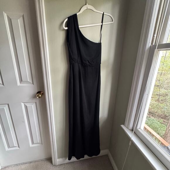 French Connection Black One Shoulder Column Dress Wrap Maxi Viscose Silk Blend - Picture 2 of 8